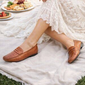 Robert Zur Copper Croc-Embossed Leather Loafers Classic Luxury Slip-On Size 6.5